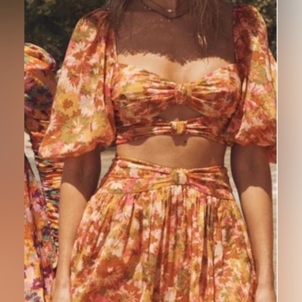 NWT Zimmermann Violet Twist crop cutout floral cotton puff sleeves top sz 0 US 4